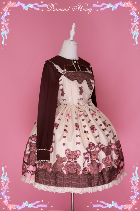 Diamond Honey - Chocolate Bear Cute Sweet Bow Lace Dress