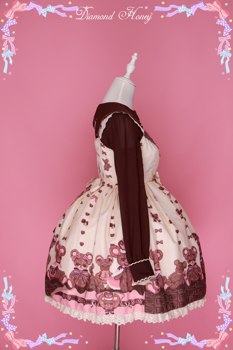Diamond Honey - Chocolate Bear Cute Sweet Bow Lace Dress