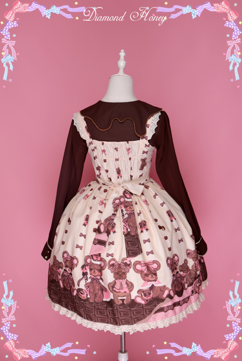 Diamond Honey - Chocolate Bear Cute Sweet Bow Lace Dress