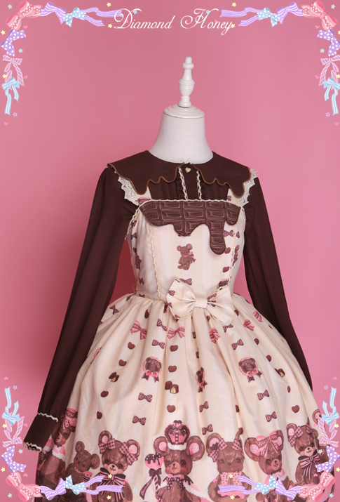 Diamond Honey - Chocolate Bear Cute Sweet Bow Lace Dress