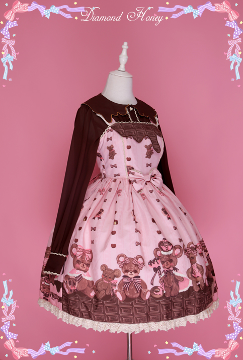 Diamond Honey - Chocolate Bear Cute Sweet Bow Lace Dress