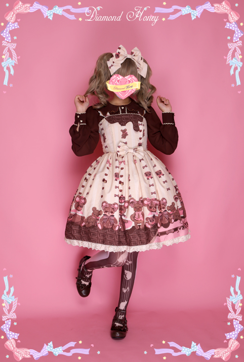 Diamond Honey - Chocolate Bear Cute Sweet Bow Lace Dress