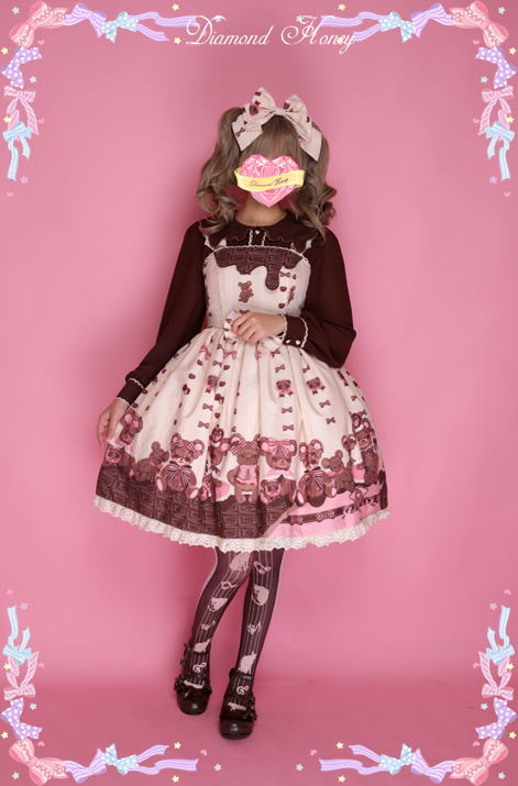 Diamond Honey - Chocolate Bear Cute Sweet Bow Lace Dress