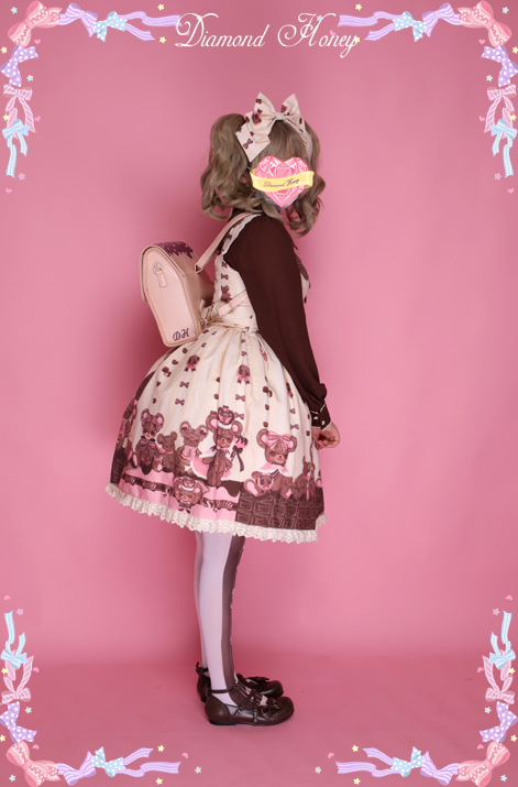 Diamond Honey - Chocolate Bear Cute Sweet Bow Lace Dress