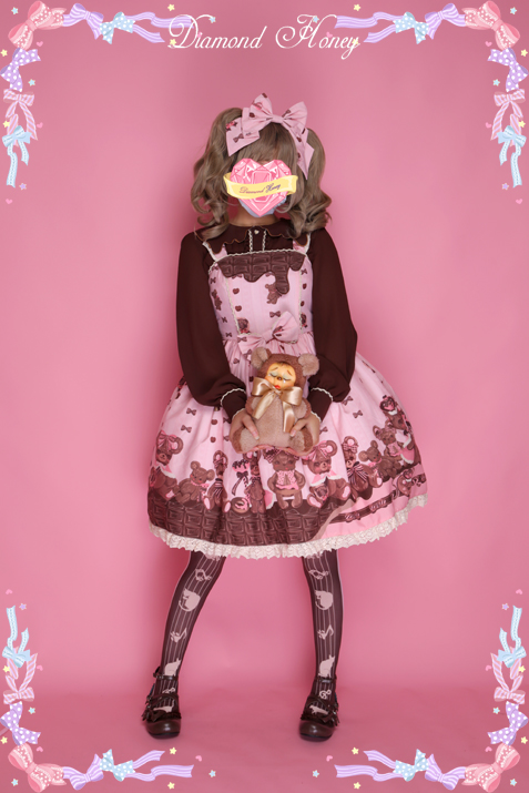 Diamond Honey - Chocolate Bear Cute Sweet Bow Lace Dress