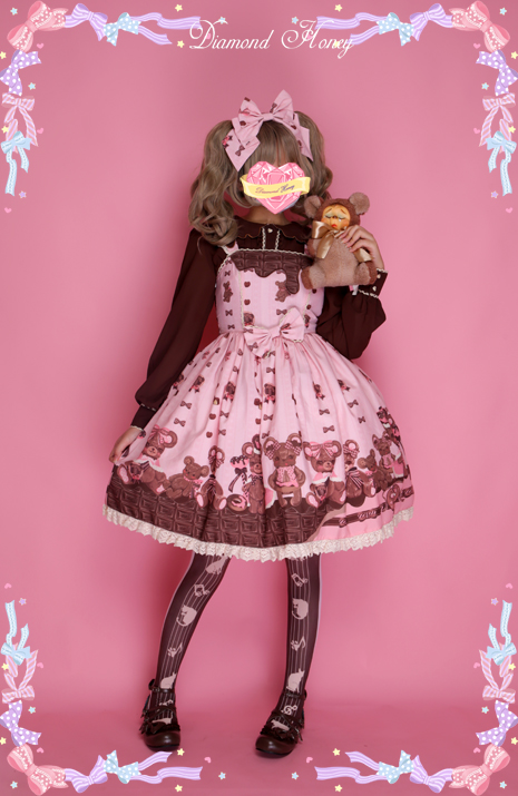 Diamond Honey - Chocolate Bear Cute Sweet Bow Lace Dress