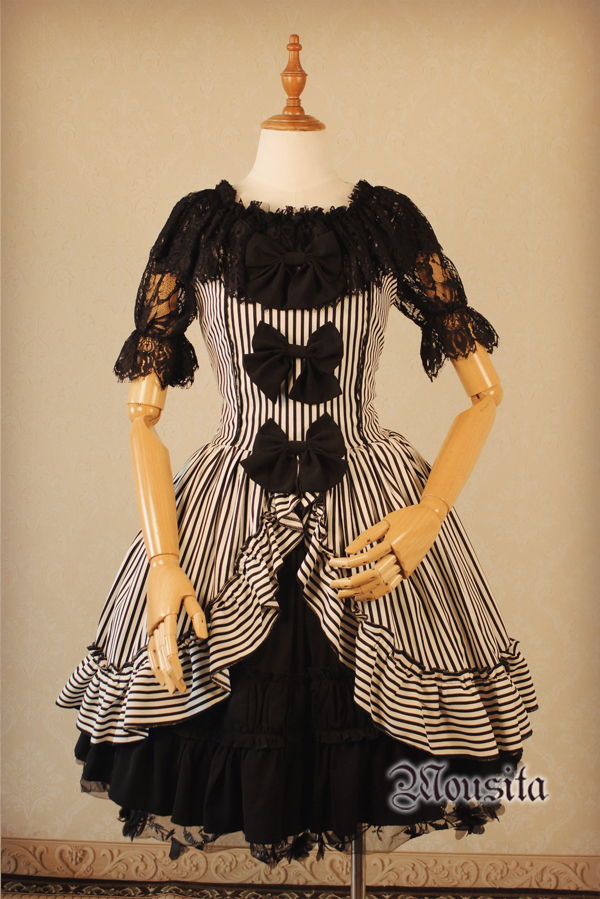 Mousita -Gothic Stripe Lolita JSK Dress (Custom Sizing Available)