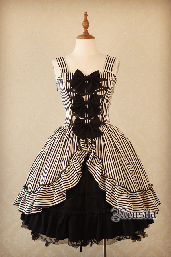 Mousita -Gothic Stripe Lolita JSK Dress (Custom Sizing Available)