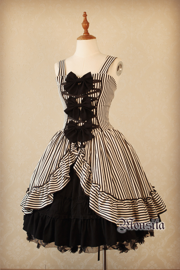 Mousita -Gothic Stripe Lolita JSK Dress (Custom Sizing Available)