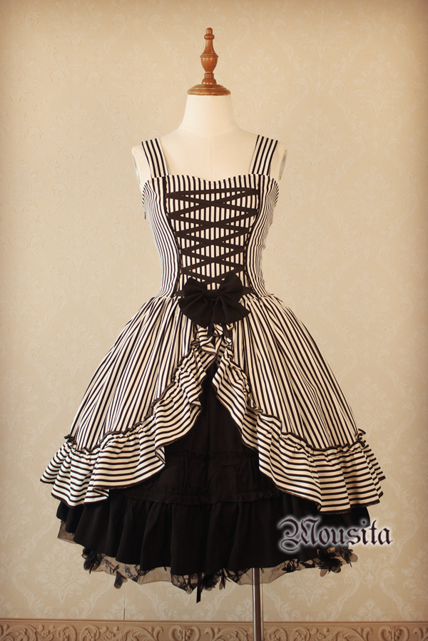 Mousita -Gothic Stripe Lolita JSK Dress (Custom Sizing Available)