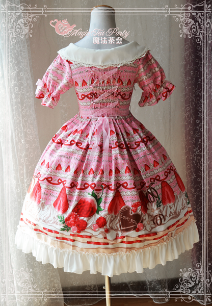 Magic Tea Party - Strawberry Printed Lolita High Waist OP Dess