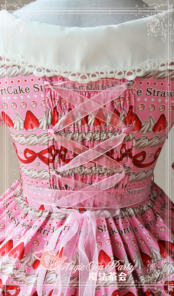 Magic Tea Party - Strawberry Printed Lolita High Waist OP Dess