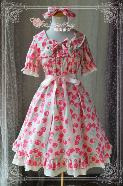 Magic Tea Party - Babydoll Style Cherry Printed Lolita OP Dress