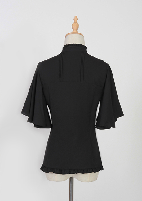 Fragrance Sparse Standing Collar Butterfly Sleeve Shirt Black