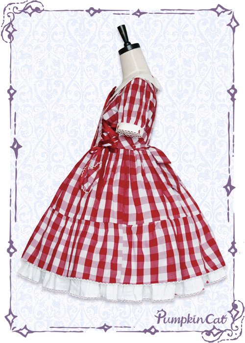 Pumpkin Cat Sweet Red White Gingham Lolita OP Dress