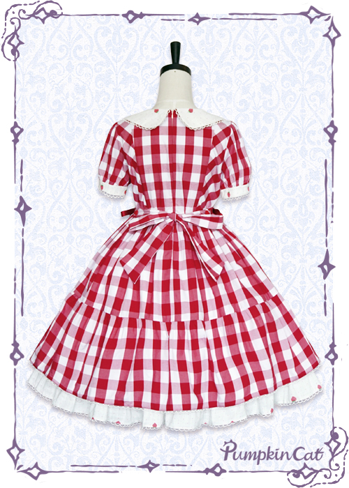 Pumpkin Cat Sweet Red White Gingham Lolita OP Dress