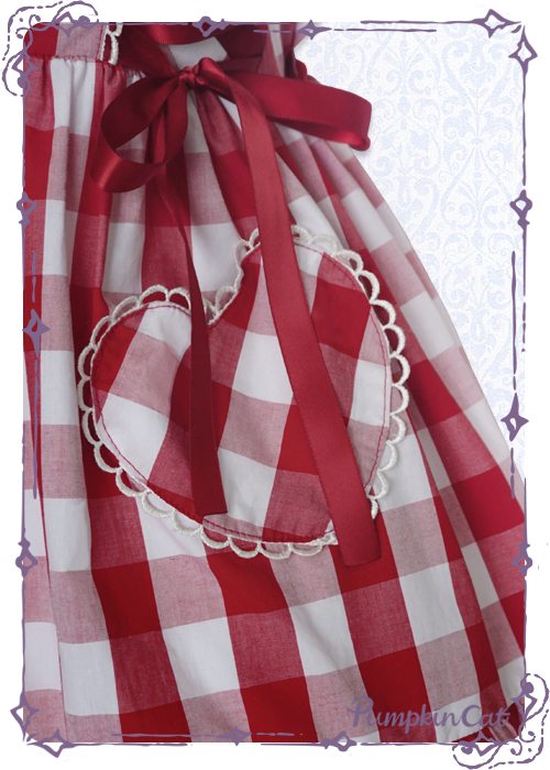 Pumpkin Cat Sweet Red White Gingham Lolita OP Dress