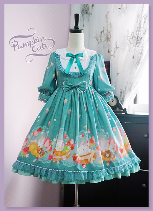 Pumpkin Cat -Spun Sugar Rabbit- Middle Sleeves Lolita OP Dress