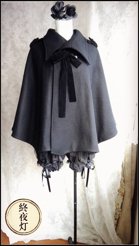 Bat wing wool cashmere cloak cloak black thick section