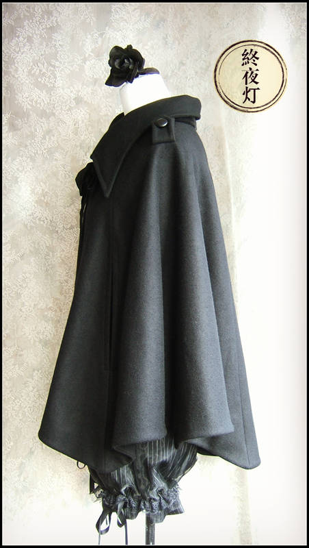 Bat wing wool cashmere cloak cloak black thick section