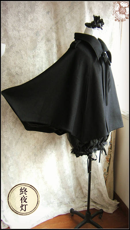 Bat wing wool cashmere cloak cloak black thick section