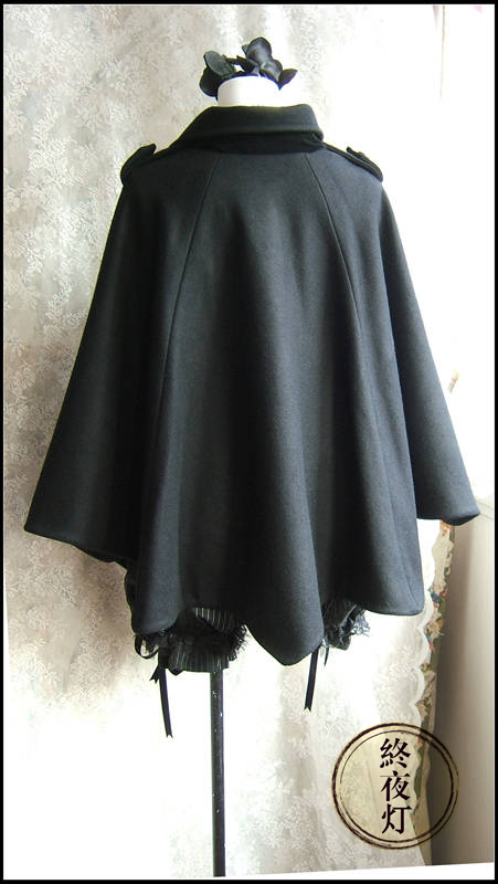 Bat wing wool cashmere cloak cloak black thick section