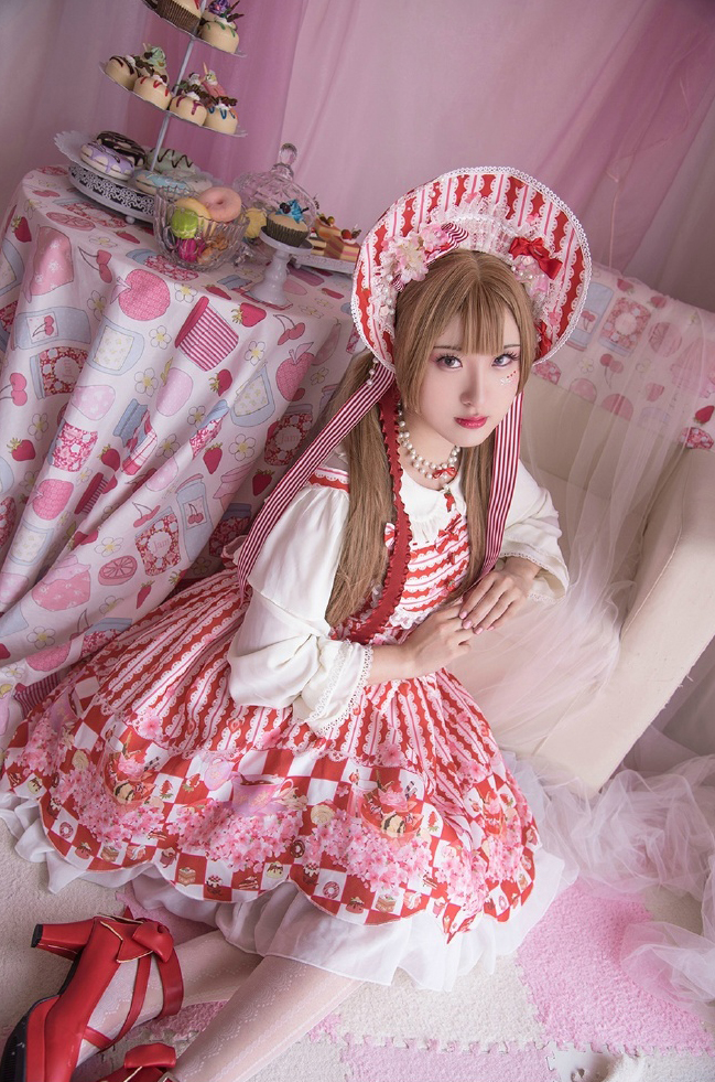 Cute lace strawberry cherry jsk dress