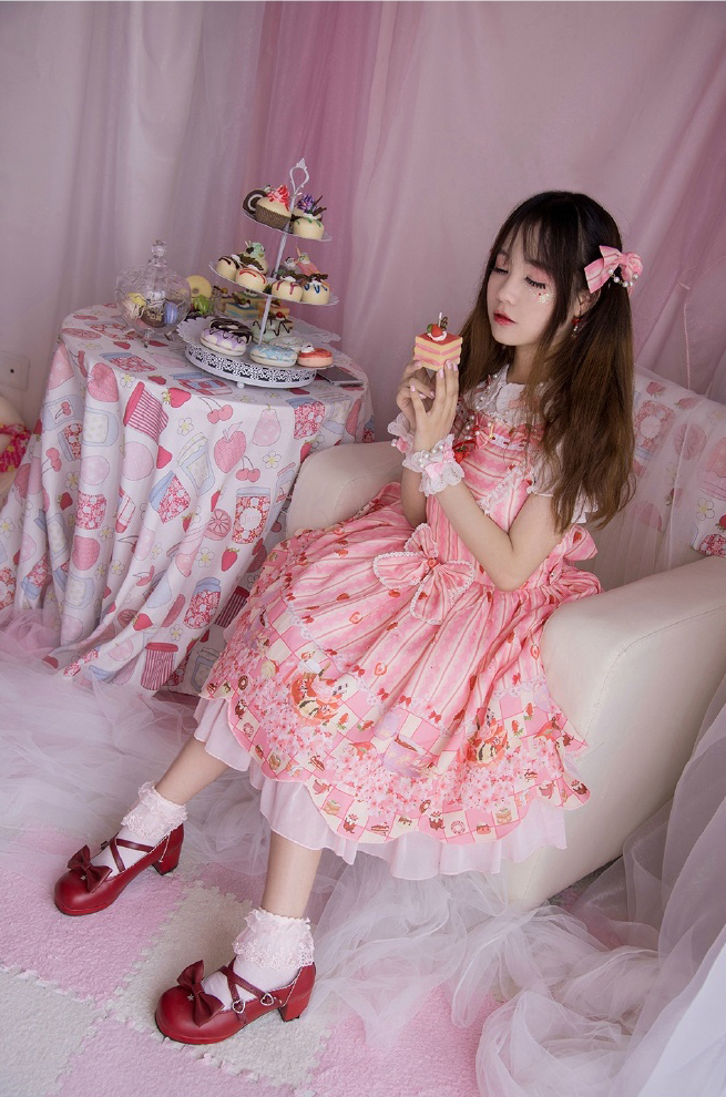 Cute lace strawberry cherry jsk dress