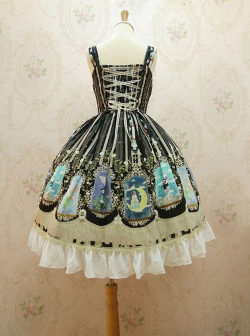 Crystal Rabbit Series Chiffon Printing Sling Dress Sweet Lolita