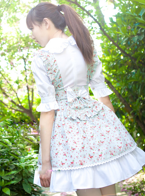 Pastoral Style Fake Two Pieces Floral Prints Short Sleeve Dress Sweet Lolita
