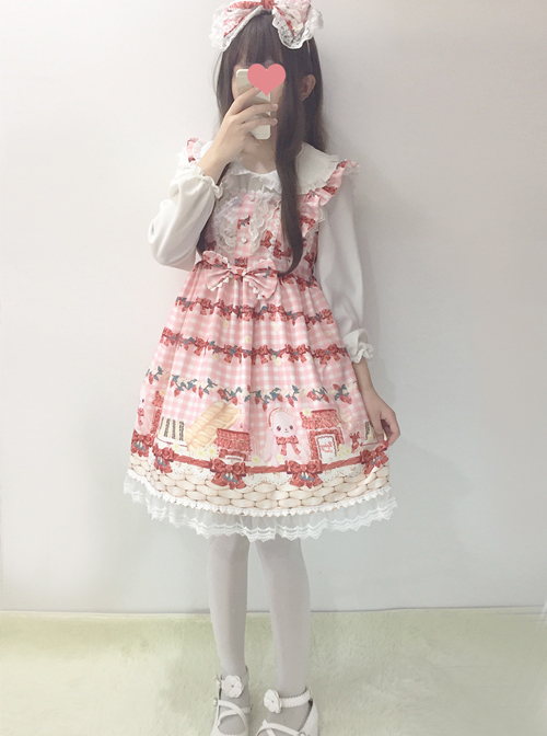 Plaid Strawberry Picnic Rabbit Series Sling Dress Sweet Lolita