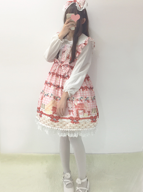 Plaid Strawberry Picnic Rabbit Series Sling Dress Sweet Lolita