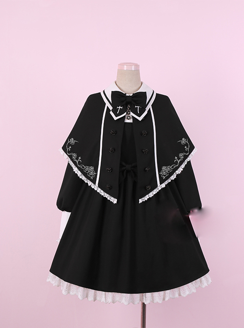 Late autumn Chapel Retro Gothic Lolita Long Sleeves Dress And Shawl