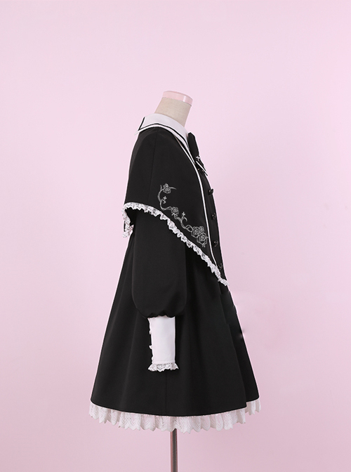 Late autumn Chapel Retro Gothic Lolita Long Sleeves Dress And Shawl