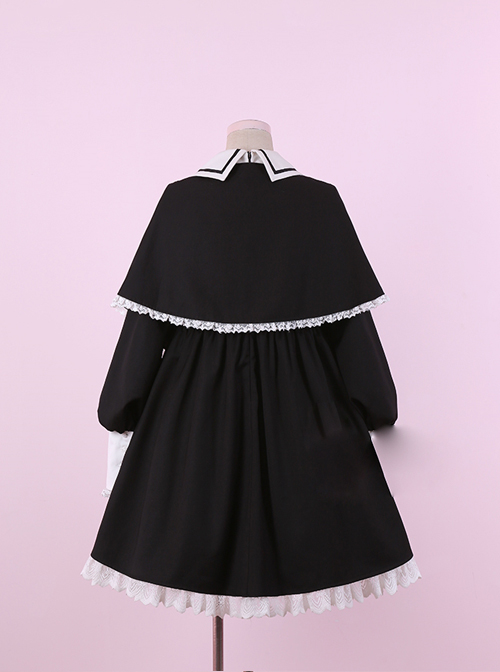 Late autumn Chapel Retro Gothic Lolita Long Sleeves Dress And Shawl