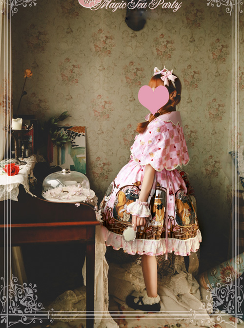 Magic Tea Party The Squirrel Couple\'s Afternoon Series Printing Sling Dress And Shawl Sweet Lolita