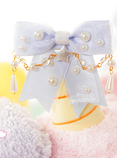 Pearl Bowknot Little Star Pearl Chain Sweet Lolita Hairpin