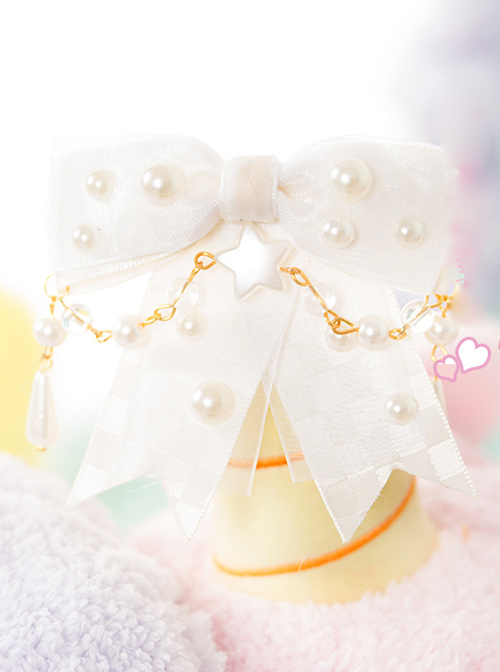 Pearl Bowknot Little Star Pearl Chain Sweet Lolita Hairpin