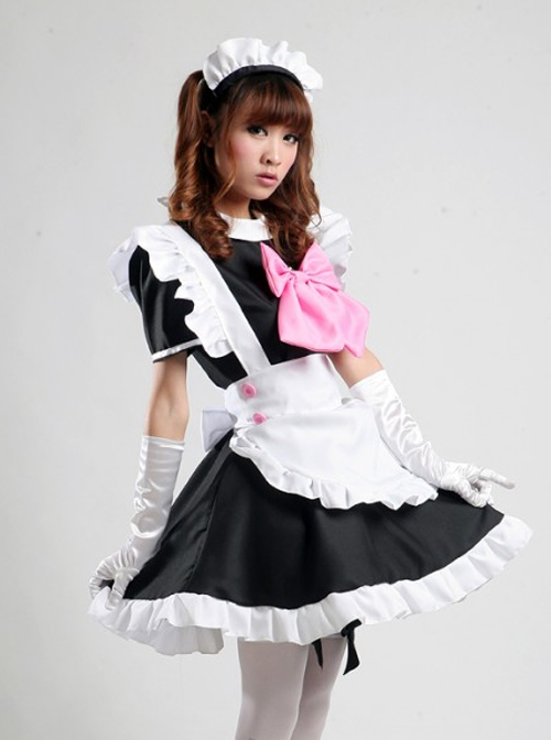 Hatsune Miku Cosplay Costume Maid Lolita Pink Bowknot Dress