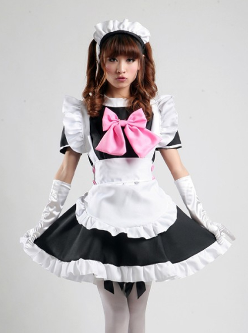 Hatsune Miku Cosplay Costume Maid Lolita Pink Bowknot Dress