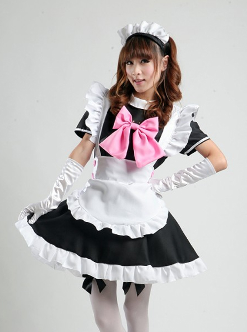 Hatsune Miku Cosplay Costume Maid Lolita Pink Bowknot Dress