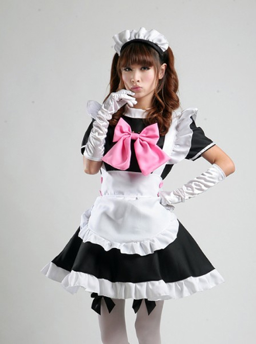 Hatsune Miku Cosplay Costume Maid Lolita Pink Bowknot Dress