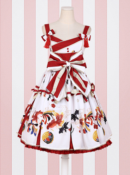 Daydream Series Bowknot Goldfish Printing Sweet Lolita Sling Dress