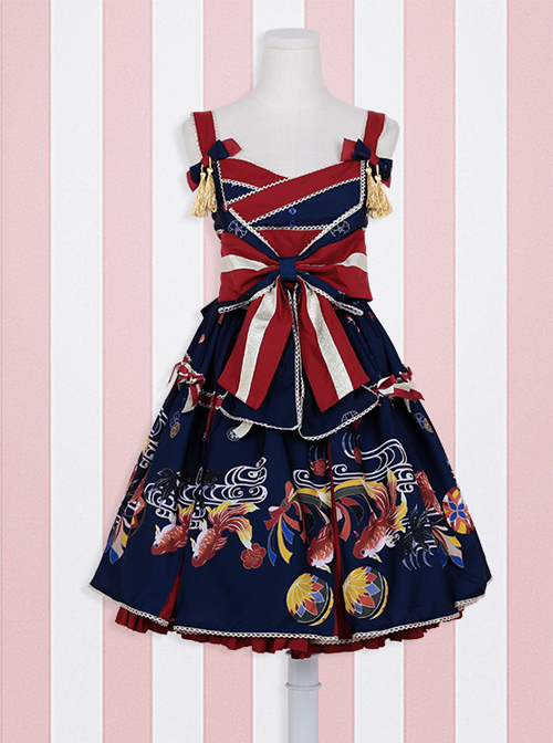 Daydream Series Bowknot Goldfish Printing Sweet Lolita Sling Dress