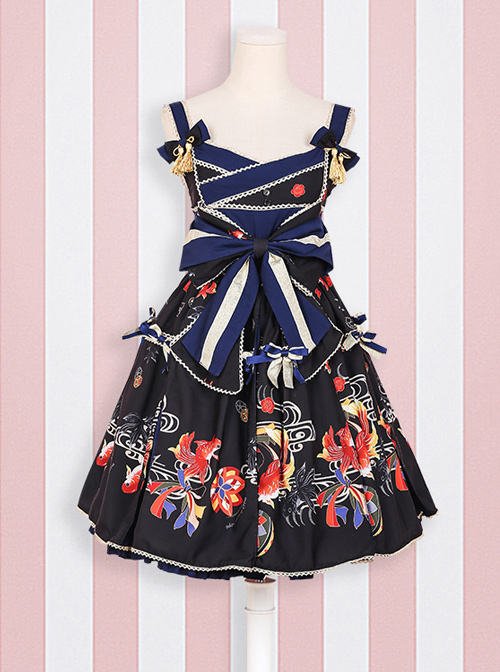 Daydream Series Bowknot Goldfish Printing Sweet Lolita Sling Dress