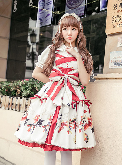 Daydream Series Bowknot Goldfish Printing Sweet Lolita Sling Dress