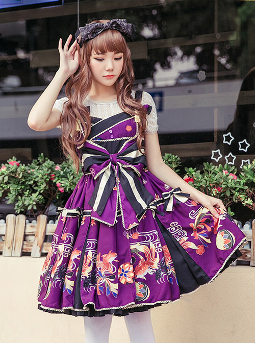 Daydream Series Bowknot Goldfish Printing Sweet Lolita Sling Dress