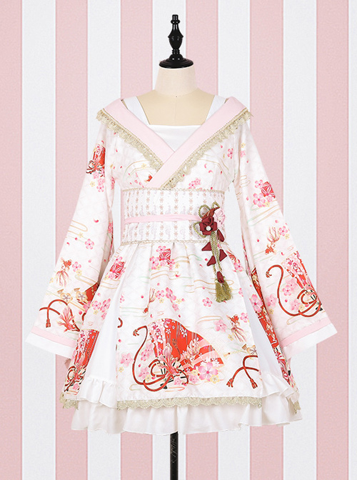 GokuRakuJoudo Dance Improved Kimono Cosplay Lolita Trumpet Sleeve Dress