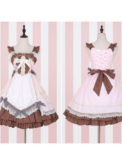 High Waist Crucifix Lace Stripes Sweet Lolita Sling Dress