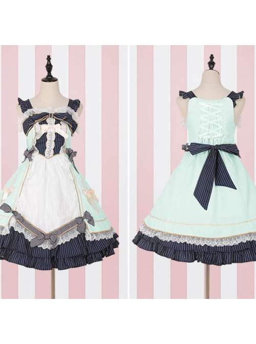 High Waist Crucifix Lace Stripes Sweet Lolita Sling Dress